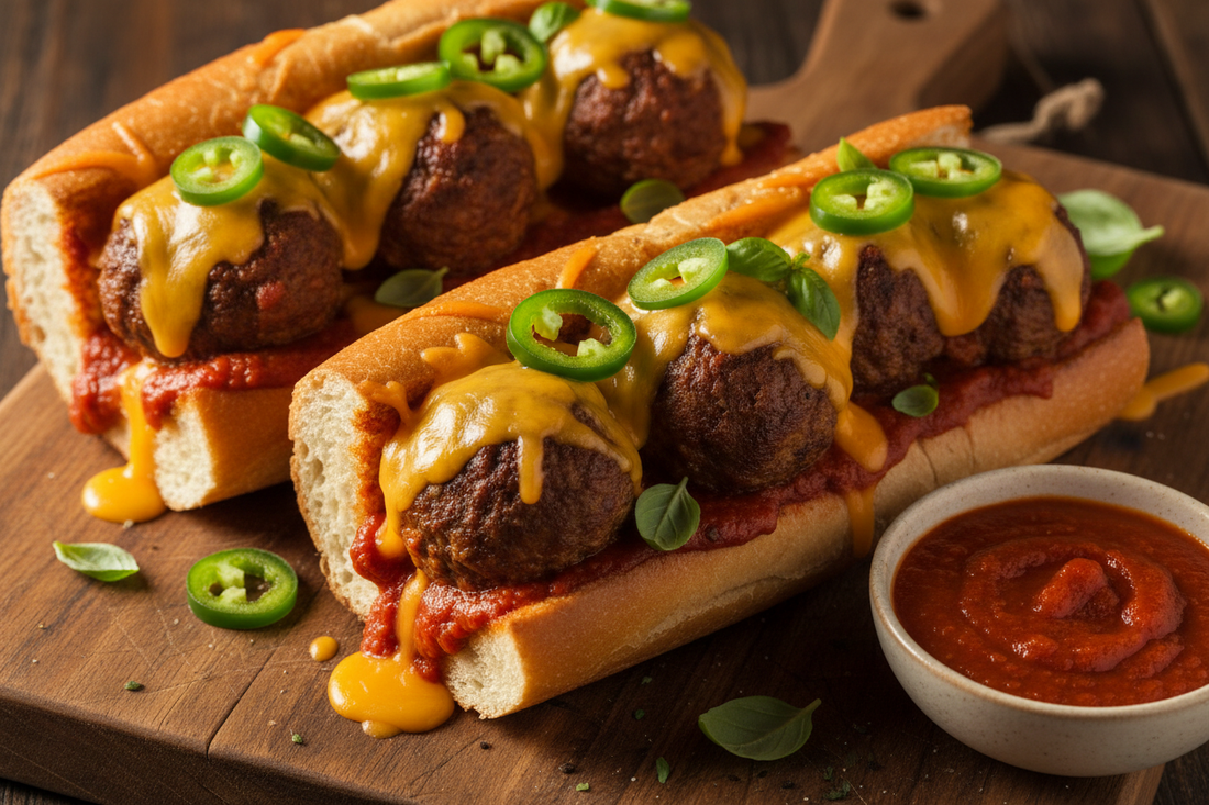 Jalapeño Cheddar Beef Meatball Subs