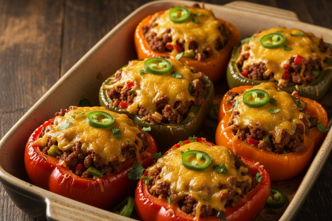 Jalapeño Cheddar Beef Stuffed Peppers