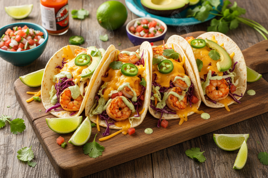 Jalapeño Cheddar Shrimp Tacos