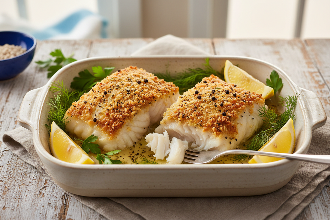 Peppercorn Parmesan Baked Cod