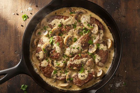 Peppercorn Parmesan Beef and Mushroom Skillet
