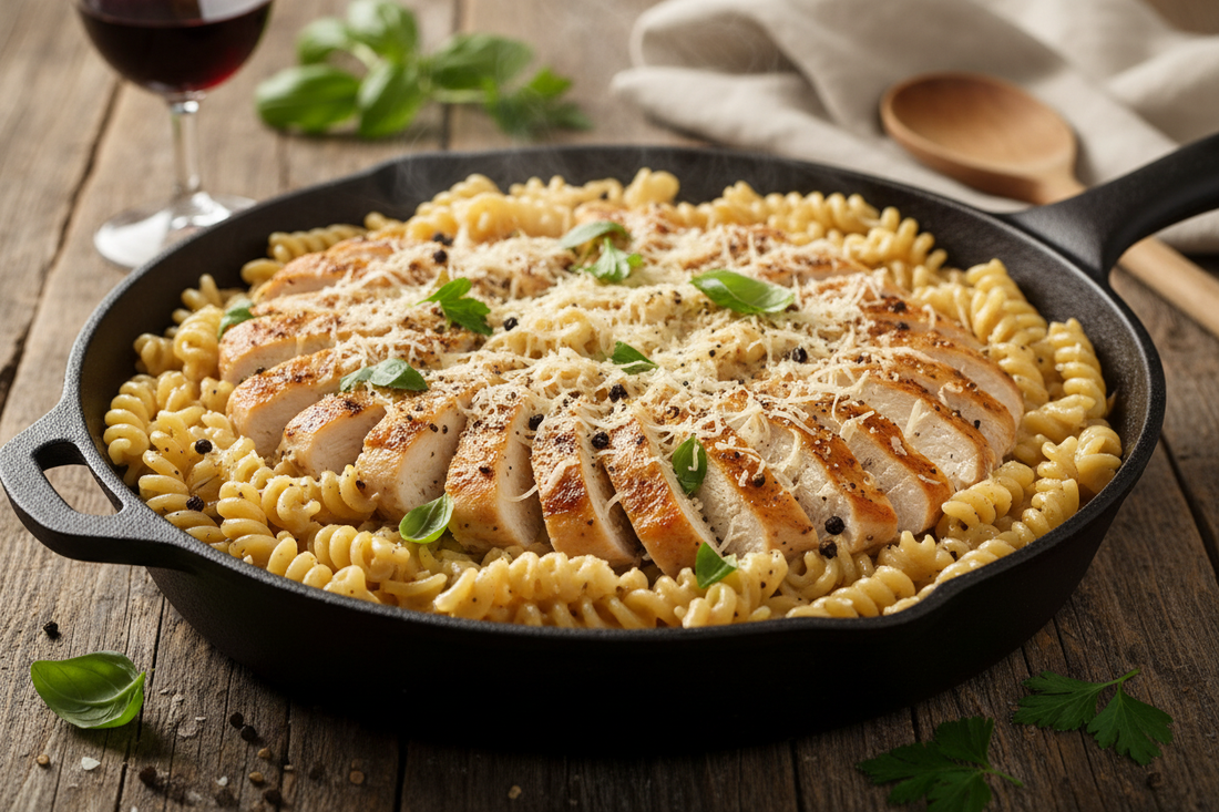Peppercorn Parmesan Chicken and Pasta Skillet