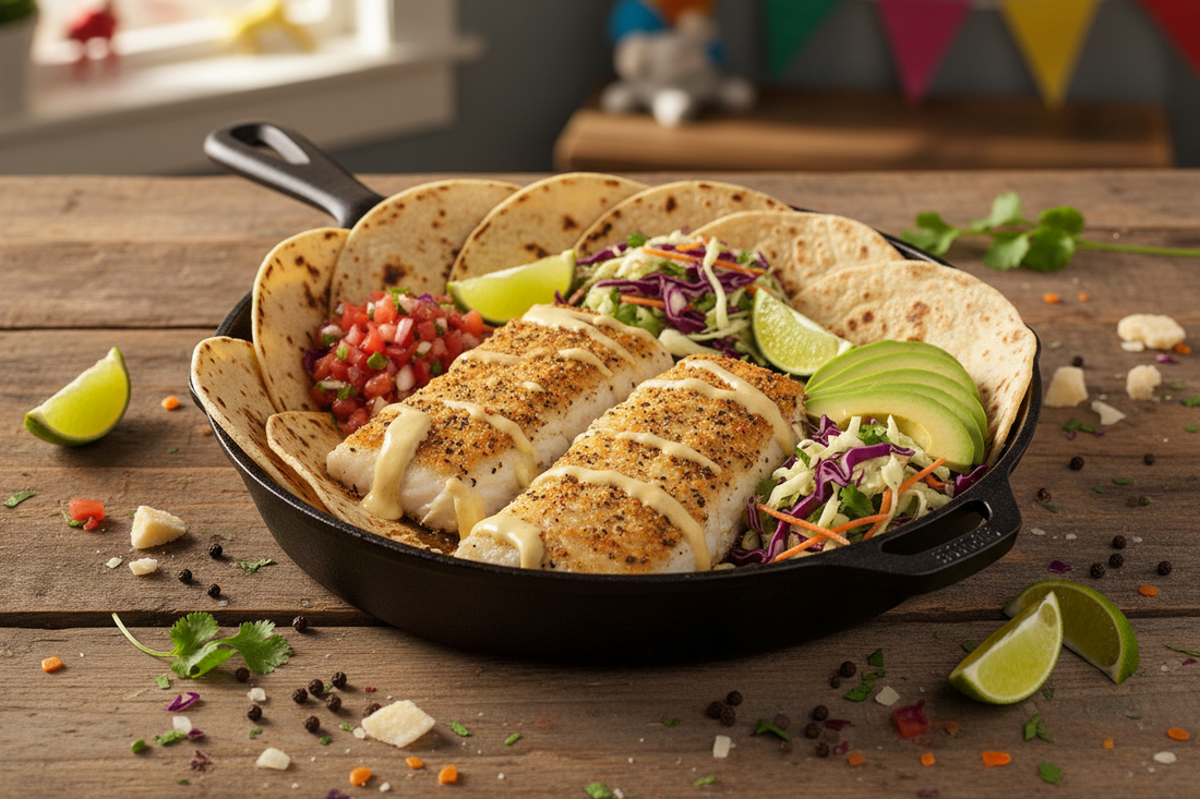 Peppercorn Parmesan Fish Tacos Skillet