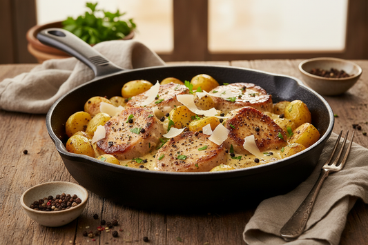 Peppercorn Parmesan Pork and Potato Skillet