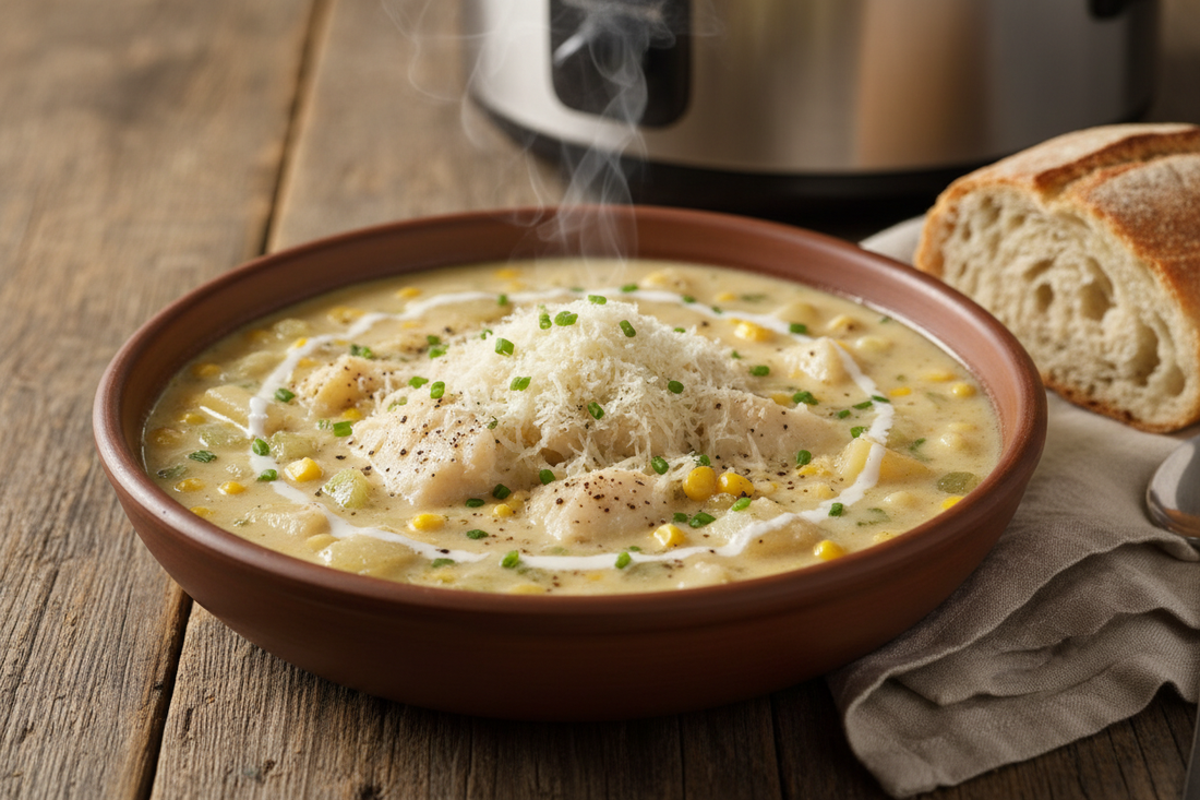 Peppercorn Parmesan Slow Cooker Fish Chowder