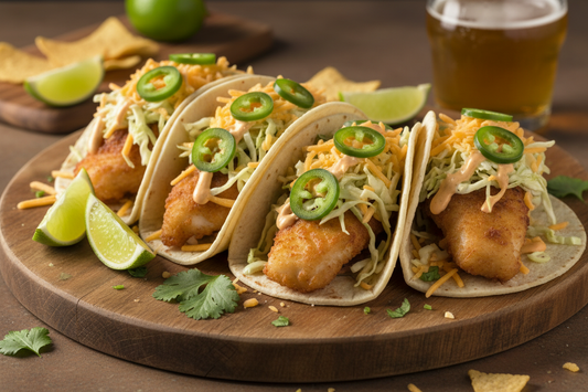 Jalapeño Cheddar Beer-Battered Fish Tacos