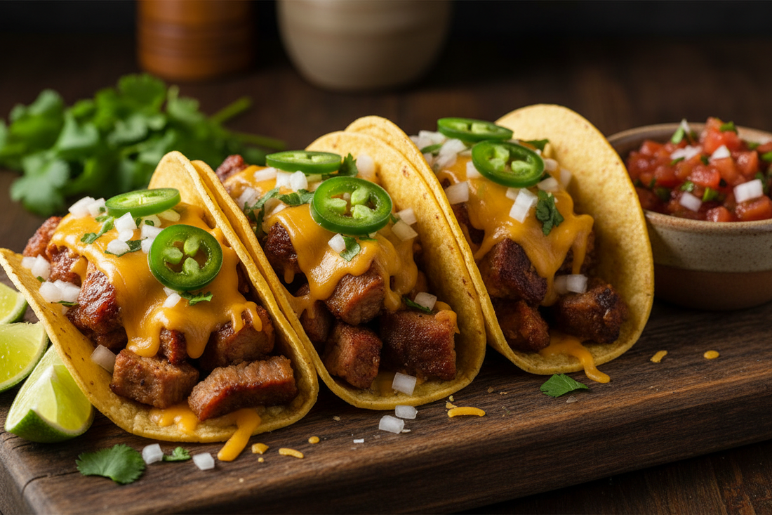 Jalapeño Cheddar Carnitas Tacos