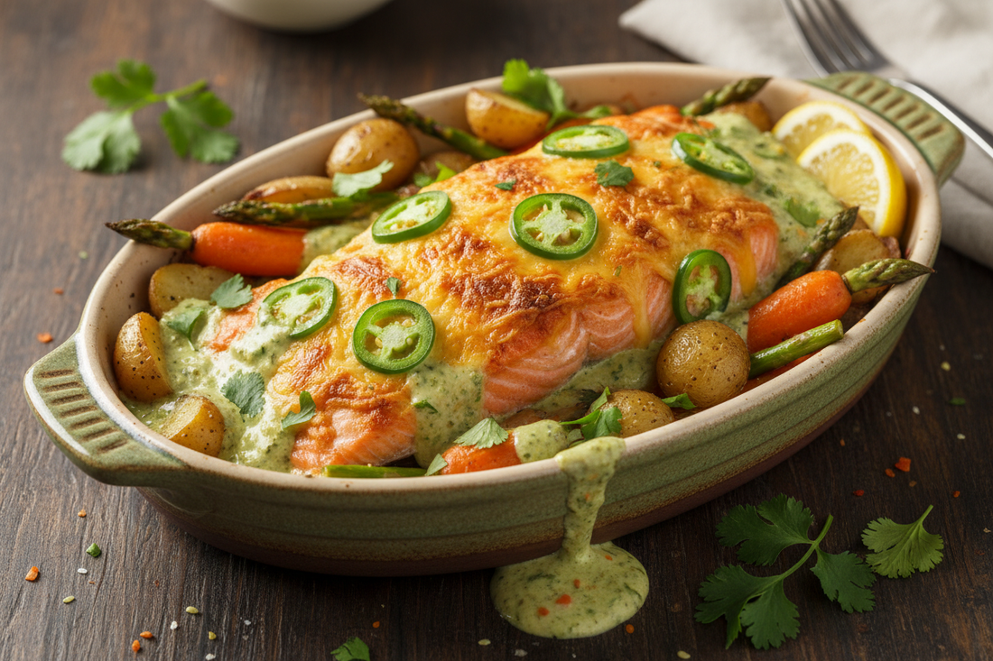 Jalapeño Cheddar Salmon Bake