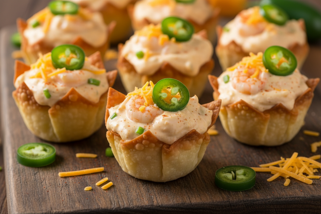 Jalapeño Cheddar Shrimp Dip Wonton Cups