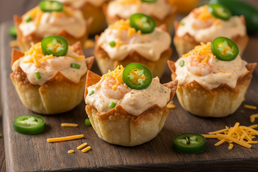 Jalapeño Cheddar Shrimp Dip Wonton Cups