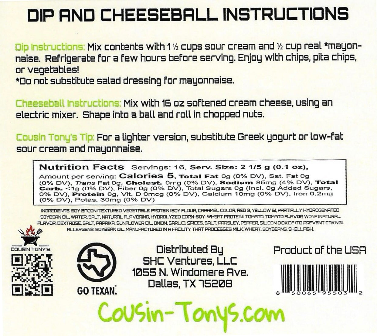 Cousin Tony’s ™ BLT Dip and Cheese Ball Mix