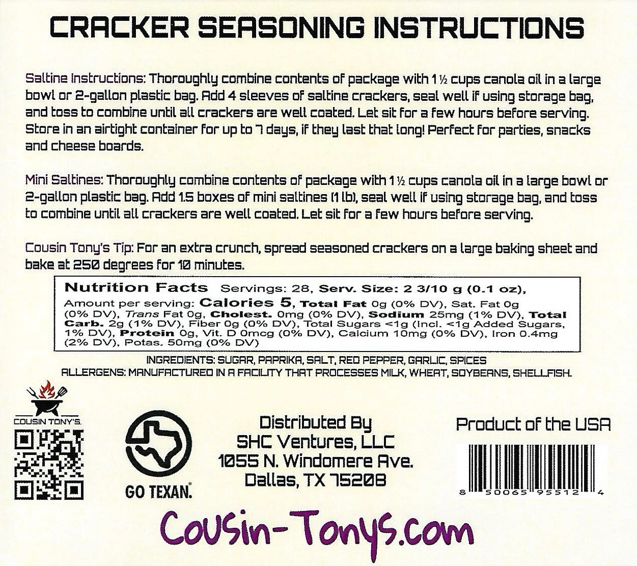 Cousin Tony’s ™ Sweet and Spicy Cracker Seasoning Mix